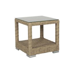 Tavolino da giardino in alluminio e rattan sintetico naturale, 50 x 50 x 50 cm | California