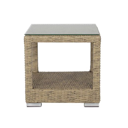 Table d'appoint de jardin en aluminium et rotin synthétique naturel, 50 x 50 x 50 cm | Californie