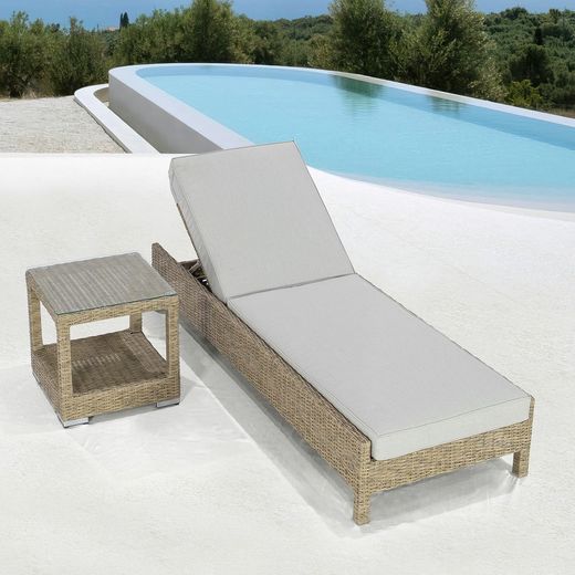 Table d'appoint de jardin en aluminium et rotin synthétique naturel, 50 x 50 x 50 cm | Californie