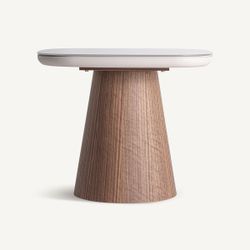 Mesa auxiliar de madera de fresno y cristal en marrón y beige, 60 x 60 x 50 cm | Torksey