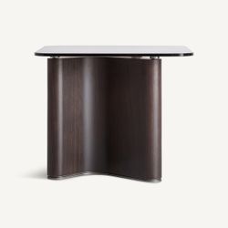 Mesa auxiliar de madera de fresno y cristal templado en marrón y gris, 60 x 60 x 50 cm | Bransby