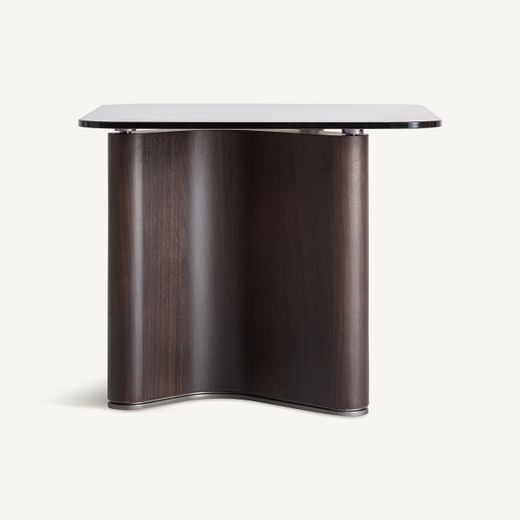 Mesa auxiliar de madera de fresno y cristal templado en marrón y gris, 60 x 60 x 50 cm | Bransby