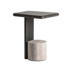 Beistelltisch aus Eschenholz und Travertinmarmor in Braun und Grau, 40 x 45 x 56 cm | Rignac