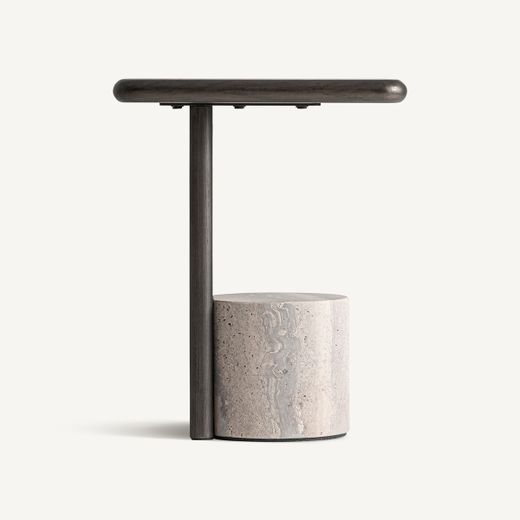 Beistelltisch aus Eschenholz und Travertinmarmor in Braun und Grau, 40 x 45 x 56 cm | Rignac