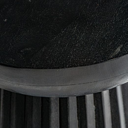 Table d'appoint en bois de manguier plissé noir, Ø38x46cm