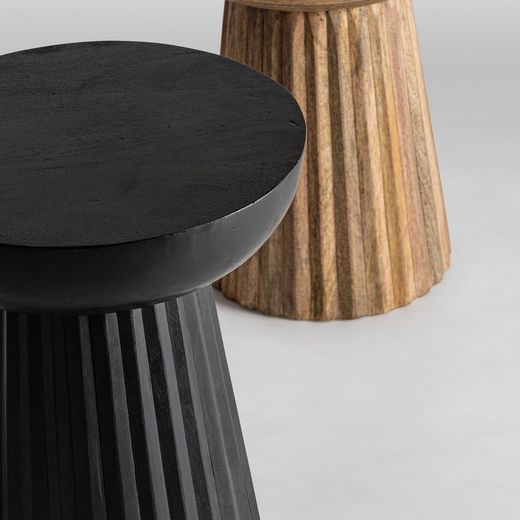Table d'appoint en bois de manguier plissé noir, Ø38x46cm