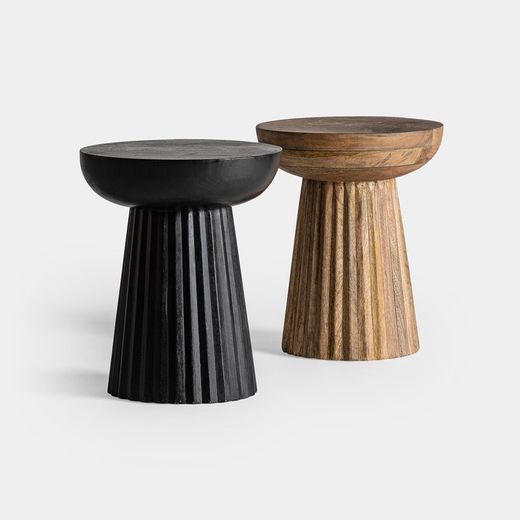 Table d'appoint en bois de manguier plissé noir, Ø38x46cm