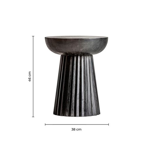 Table d'appoint en bois de manguier plissé noir, Ø38x46cm