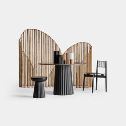 Table d'appoint en bois de manguier plissé noir, Ø38x46cm