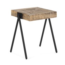 Mango wood and metal side table in natural, 45 x 51 x 60 cm | Indra
