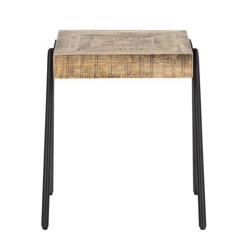 Mango wood and metal side table in natural, 45 x 51 x 60 cm | Indra