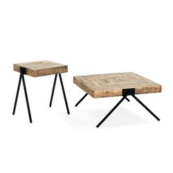 Mango wood and metal side table in natural, 45 x 51 x 60 cm | Indra