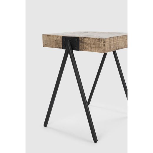 Mango wood and metal side table in natural, 45 x 51 x 60 cm | Indra