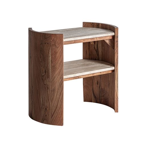 Mesa auxiliar de madera de mango y travertino en marrón y beige, 60 x 35 x 56 cm | Tivoli
