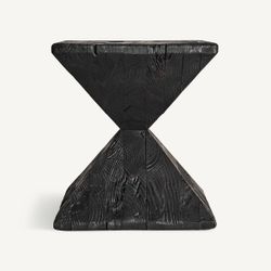 Mesa auxiliar de madera de pino reciclado en negro, 35 x 35 x 40 cm | Vievy