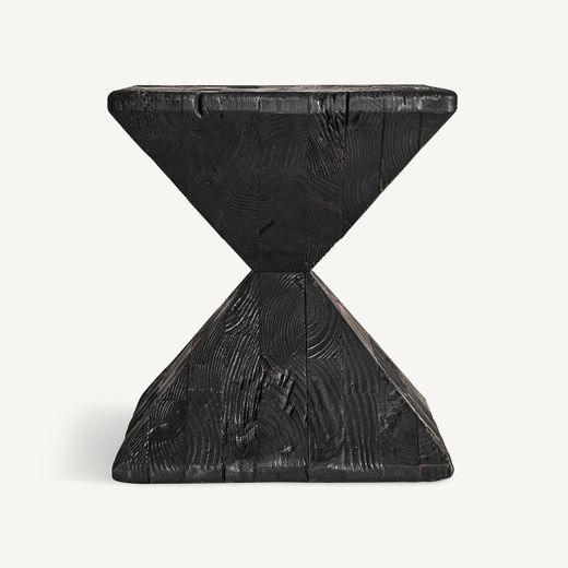 Mesa auxiliar de madera de pino reciclado en negro, 35 x 35 x 40 cm | Vievy