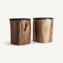 Mesa auxiliar de madera de suar en natural, 37 x 37 x 43 cm | Obernai