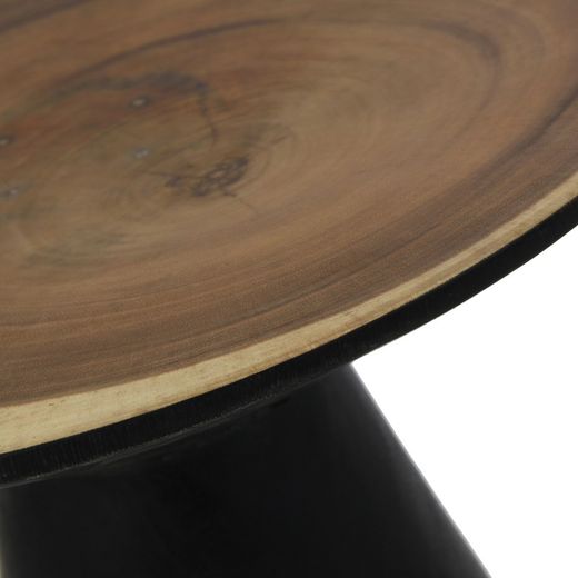 Table d'appoint Suar Arusa Wood Noir/Bois, Ø50x48cm