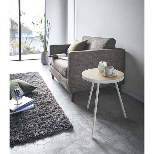 Wood and steel side table in natural and white, 49 x 48 x 50 cm | Tower