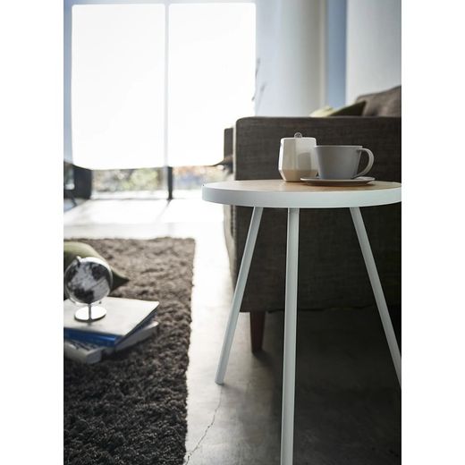 Wood and steel side table in natural and white, 49 x 48 x 50 cm | Tower