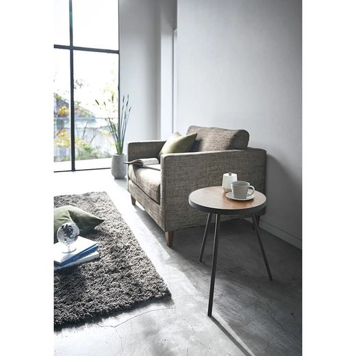 Wood and steel side table in natural and black, 49 x 48 x 50 cm | Tower