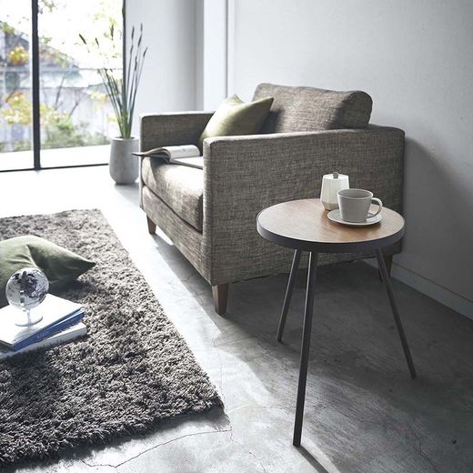 Wood and steel side table in natural and black, 49 x 48 x 50 cm | Tower