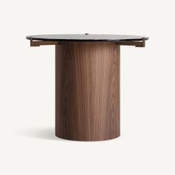 Mesa auxiliar de madera y cristal en marrón y ámbar, 60 x 60 x 48 cm | Giswil