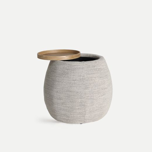 Mesa auxiliar de madera y tejido en marrón y beige, 61 x 61 x 55 cm | Sils