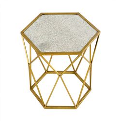 Mesa auxiliar de metal en oro, 41x48x48 cm
