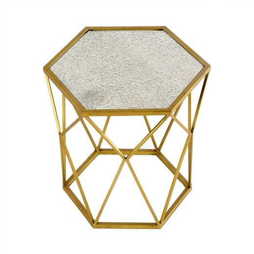 Mesa auxiliar de metal en oro, 41x48x48 cm