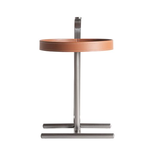 Mesa auxiliar de metal y piel sintética en plateado y marrón, 42 x 46 x 66 cm | Geisingen