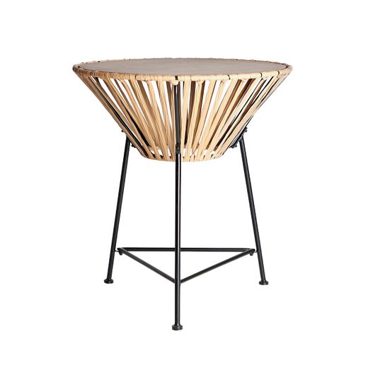 Mesa auxiliar de ratán en negro y natural, 66 x 66 x 72 cm | Meza