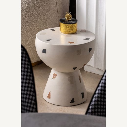 Weißer Terrazzo-Beistelltisch, Ø 41 x 45 cm | Massa