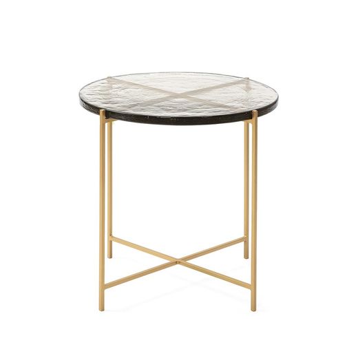 Mesa auxiliar de vidrio y hierro en dorado, Ø 51 x 51 cm