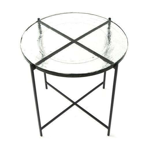 Rustykalny stolik szklano-metalowy, 51x51x51 cm