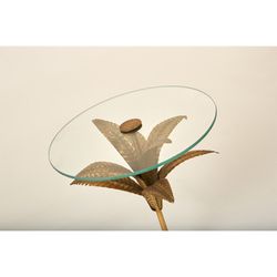 Gold/Transparent Glass and Metal Leaves Side Table, Ø45x52 cm