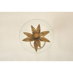 Gold/Transparent Glass and Metal Leaves Side Table, Ø45x52 cm