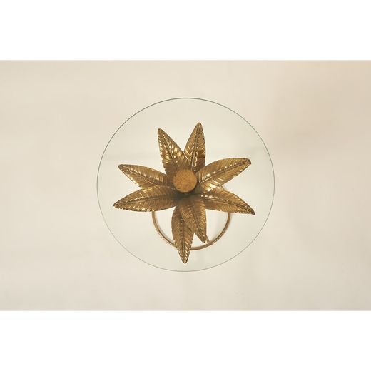 Guld/Transparent Glas och Metallblad Sidobord, Ø45x52 cm