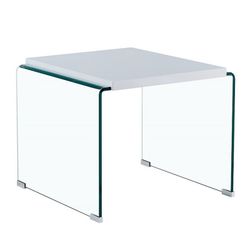 Bijzettafel gelakt in wit en glas, 60 x 63 x 48 cm