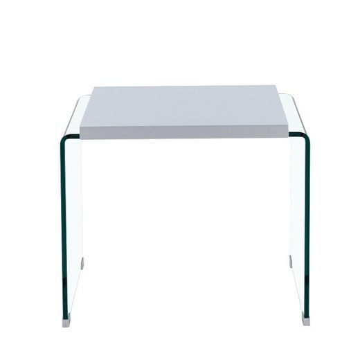 Bijzettafel gelakt in wit en glas, 60 x 63 x 48 cm