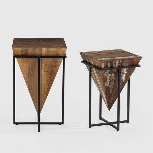 Tavolino M in legno e metallo nei colori naturale e nero, 36 x 36 x 56 cm | Avatar