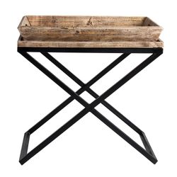 Mesa de Apoio NEWAK em Madeira de Mango Natural/Preta, 55x45x54 cm.