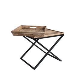 Mesa de Apoio NEWAK em Madeira de Mango Natural/Preta, 55x45x54 cm.