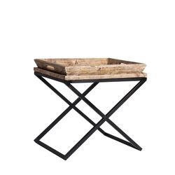 Mesa de Apoio NEWAK em Madeira de Mango Natural/Preta, 55x45x54 cm.