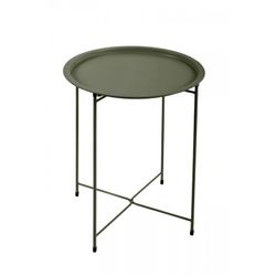 Terrasset 1 ronde tafel en 2 kakigroene stoelen