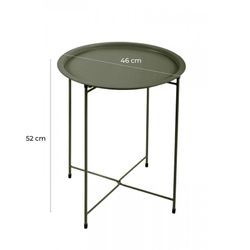 Terrasset 1 ronde tafel en 2 kakigroene stoelen