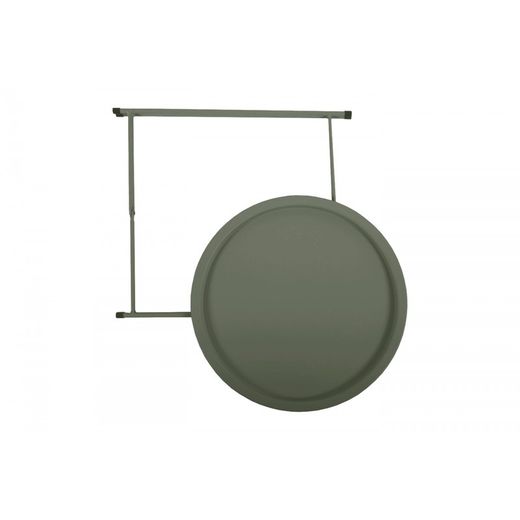 Terrasset 1 ronde tafel en 2 kakigroene stoelen