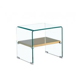Tavolino Poitiers in Vetro Temperato e Acciaio Inox Trasparente/Oro, 50x40x45 cm