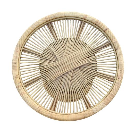 Mesa Auxiliar de Jardín Redonda de Ratán Natural, 60x50 cm