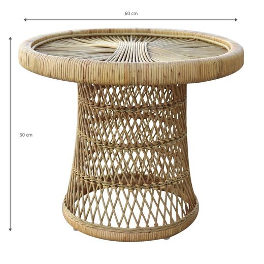 Mesa Auxiliar de Jardín Redonda de Ratán Natural, 60x50 cm